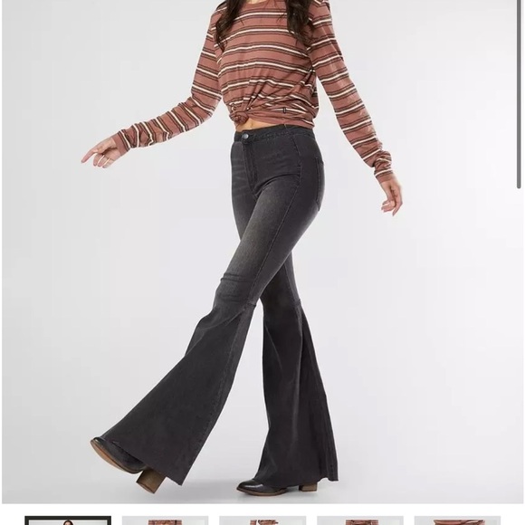 Free People Just Float On Flare Stretch Jean Black High Rise Cowgirl Sz 24 - Picture 2 of 13